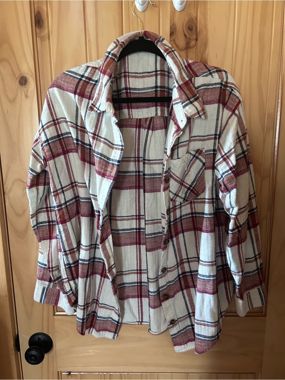 Maurices Cream & Burgundy Plaid Button-Down Shirt